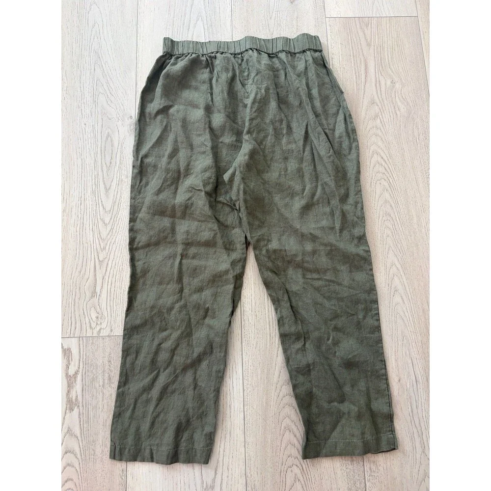 Quince European Linen Pants Large Wide Leg Elastic Waist Bayberry Olive